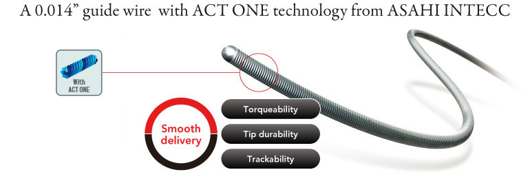 A 0.014” guide wire  with ACT ONE technology from ASAHI INTECC